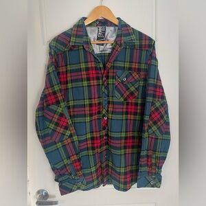Billabong Men’s large Plaid Flannel Casual Button Down Shirt w/ elbow patches